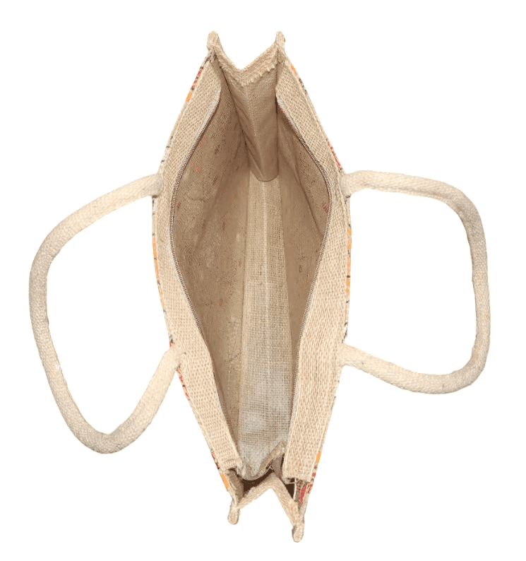 Jute Tote Bag with Leaf Print - Eco-Friendly Shopping Bag view 3