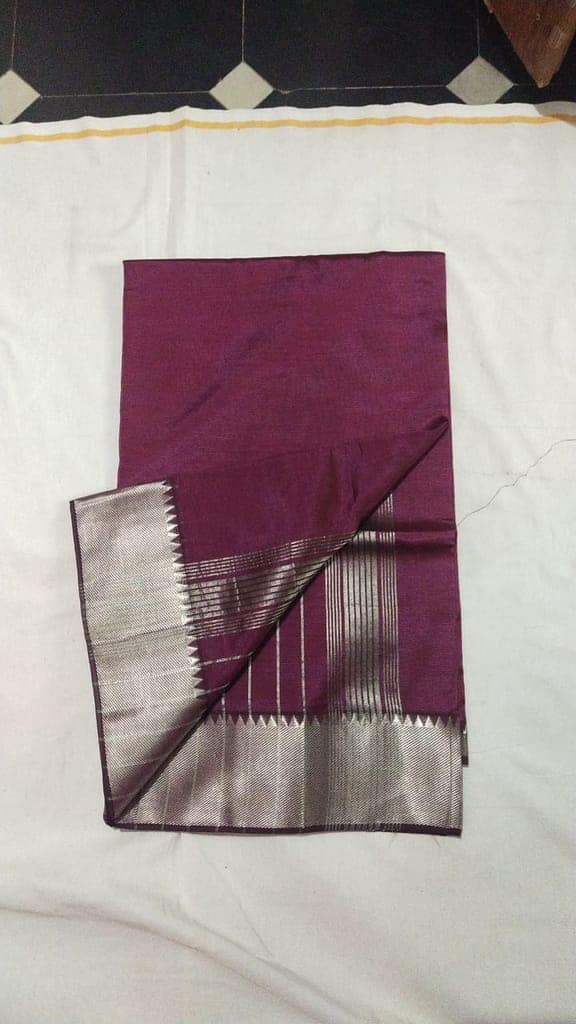 Soft And Silky, Traditional Kanchi Pattu Maroon Color Saree With Silver Zari Border