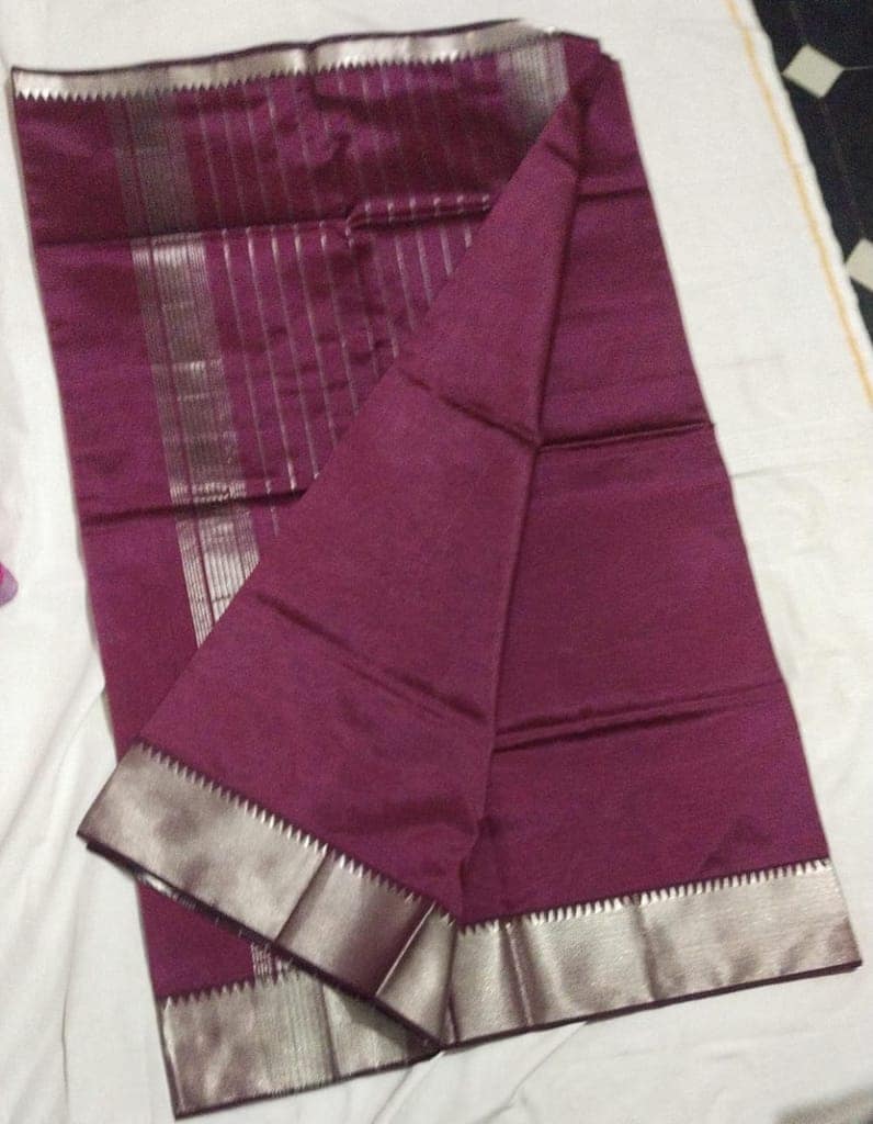 Soft And Silky, Traditional Kanchi Pattu Maroon Color Saree With Silver Zari Border view 3