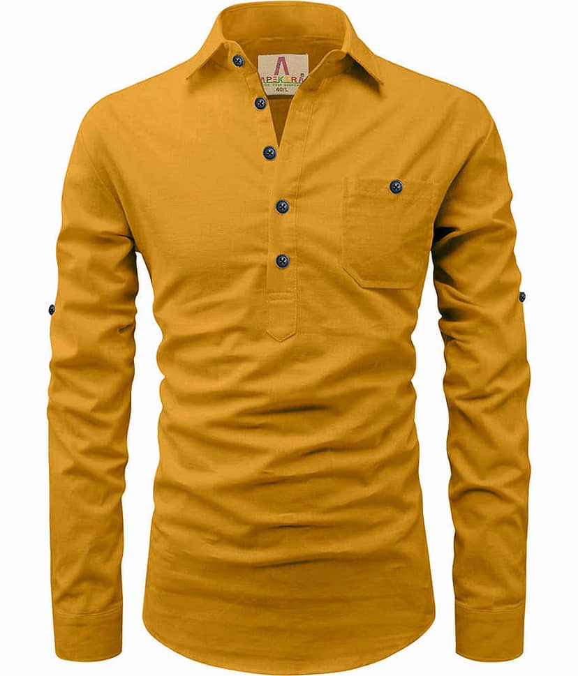 Apektra Peach Cotton Men's Shirt Style Kurta ( Pack of 1 )