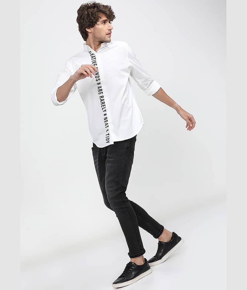 Highlander 100% Cotton Slim Fit Solids Full Sleeves Men's Casual Shirt - White ( Pack of 1 ) view 5