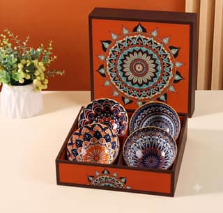 Style Ceramic Bowl Set of 4 | Multicolour Assorted Serving Bowls for Cereal, Soup, Salad, Snacks, Dessert & Fruits | Decorative Dinnerware Gift Set