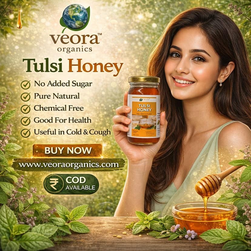 Veora Organics Tulsi Honey | 100% Pure & Natural Honey with Tulsi (Holy Basil) | Raw Unprocessed Honey | Immunity Booster for Cough, Cold & Throat Relief | Natural Sweetener | 250g view 4