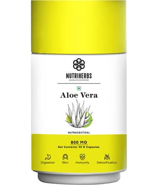 "Nutriherbs Aleovera Extract 800 mg Pure & Organic - 90 Capsule | Helps To Maintain Beautiful Skin Eases symptoms of Stress For Men & Women