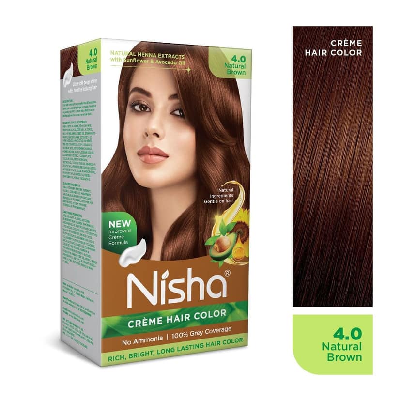 Nisha Creme Hair Color Natural Brown 60g Pack of 2, Permanent Hair Colour, No Ammonia, 100% Grey Coverage view 2