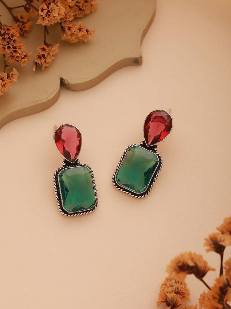 Silver Plated Red & Green AD Minimal Luxe Drop Earrings view 3