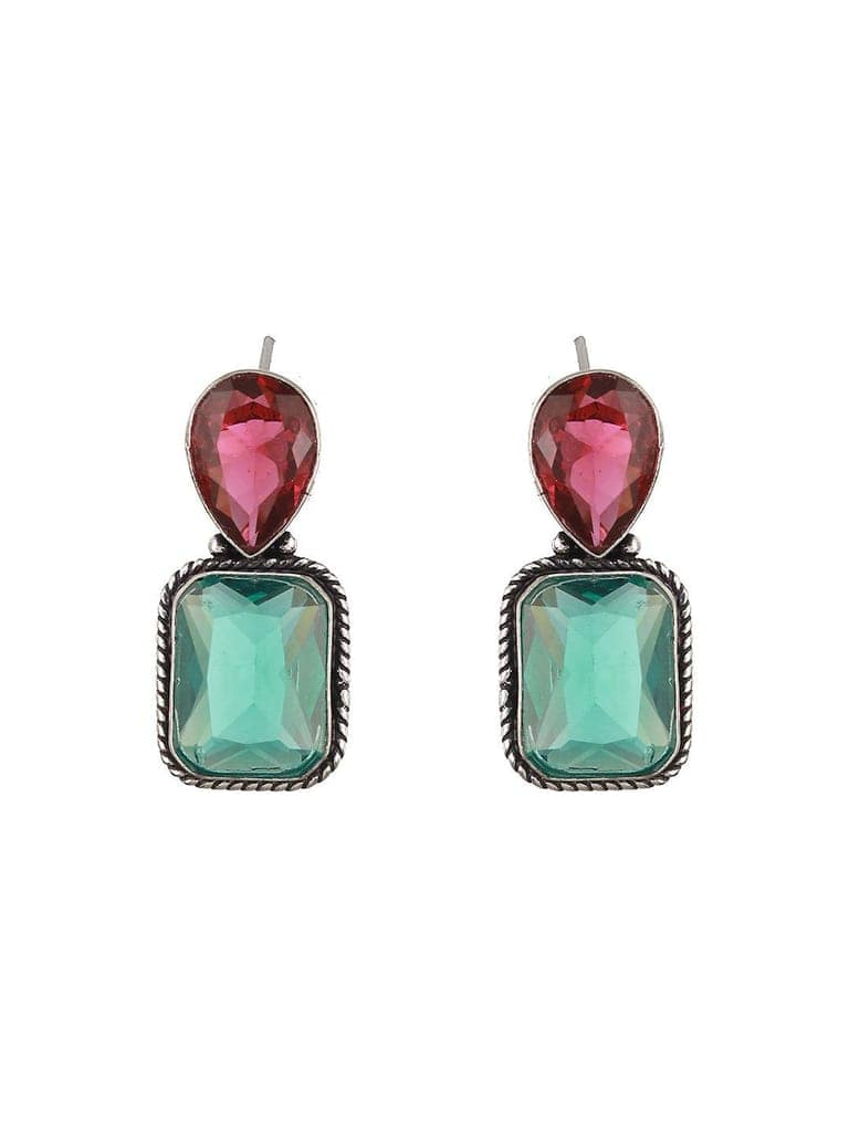 Silver Plated Red & Green AD Minimal Luxe Drop Earrings view 4