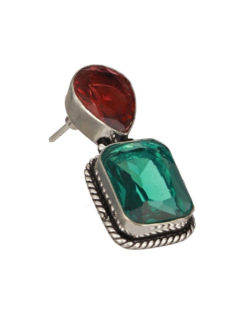 Silver Plated Red & Green AD Minimal Luxe Drop Earrings view 5