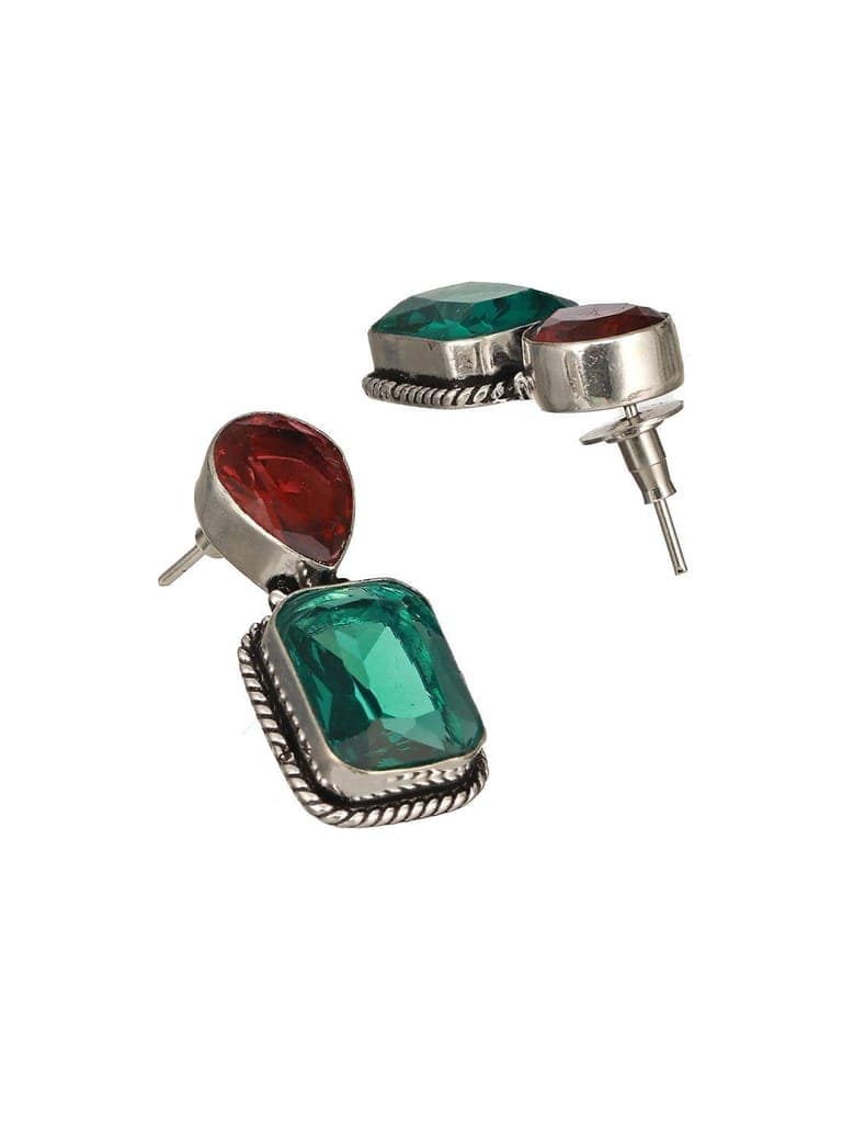 Silver Plated Red & Green AD Minimal Luxe Drop Earrings view 7