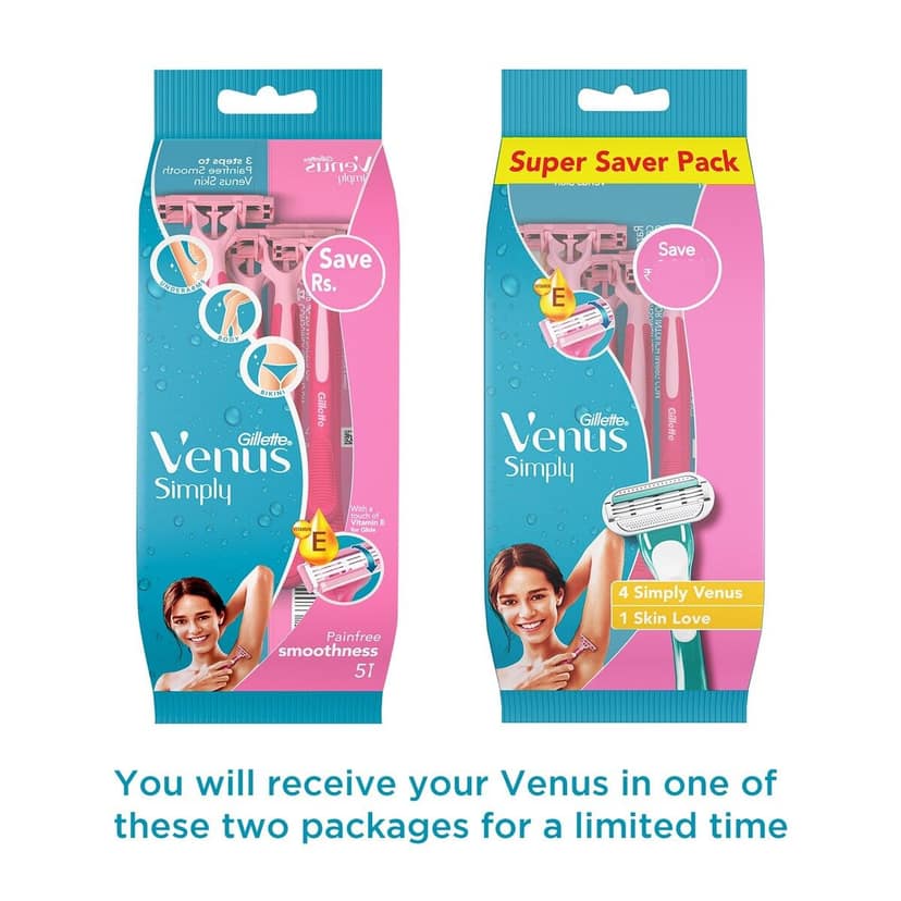 Gillette Venus Simply Hair Removal Razor for Women, 4 simply & 1 skin love (Pack of 5) view 2