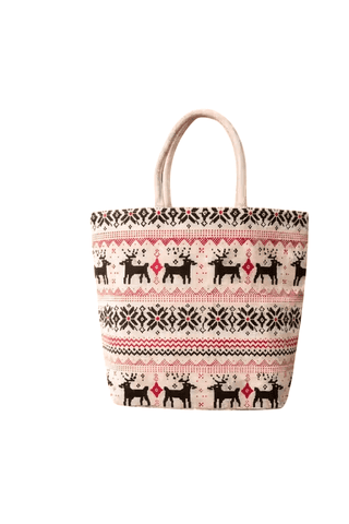 Women's Jute Tote Bag with Fair Isle Reindeer Pattern