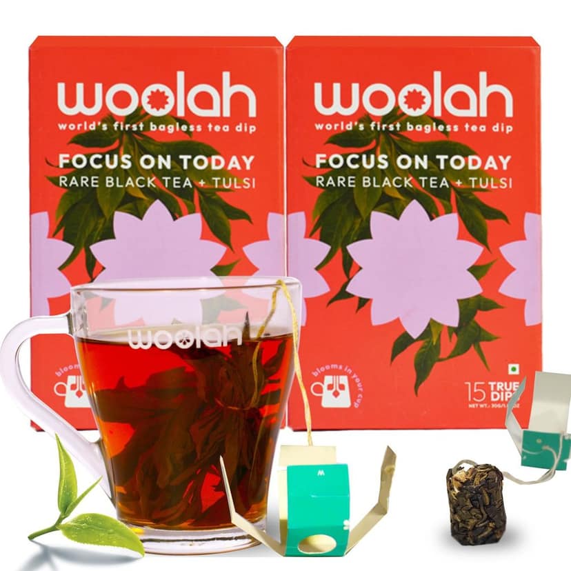 Woolah Rare Assam Tulsi Green Tea - World's 1st Bagless Whole Leaf Organic Tea Dip | 15 pcs | Single Origin Tea | Naturally Anti-Oxidant With Tulsi's Healing Properties | Plastic-free