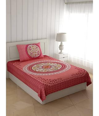 ABHACLOTHO Cotton 1 Single Bedsheet with 1 Pillow Cover ( Pink )