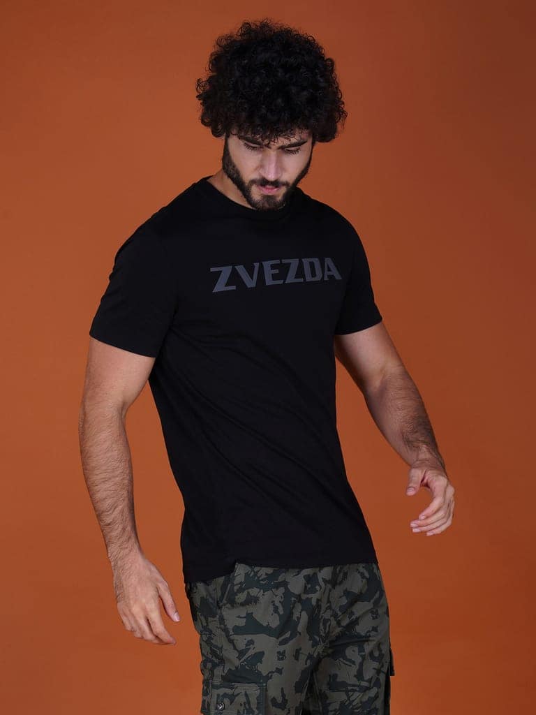 Men’s Round Neck Branded Cotton Jersey T-Shirt Black view 3
