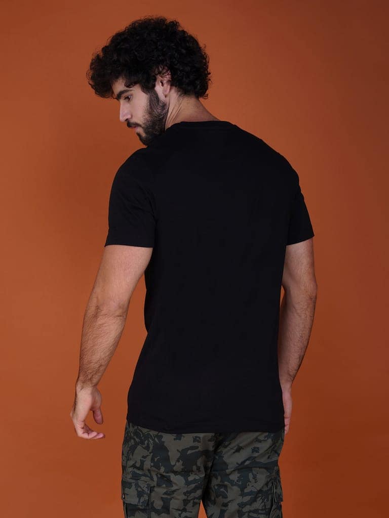 Men’s Round Neck Branded Cotton Jersey T-Shirt Black view 4