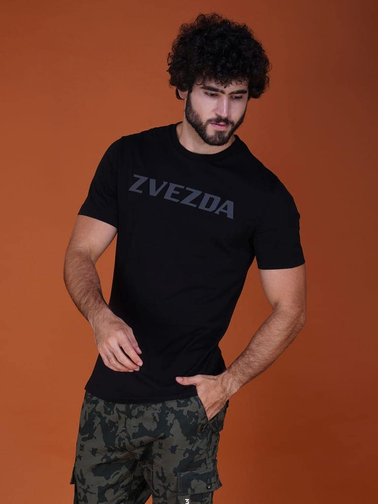 Men’s Round Neck Branded Cotton Jersey T-Shirt Black view 5