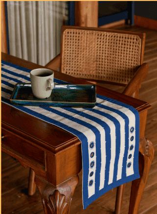 Striped Cotton Table Runner with Floral Details