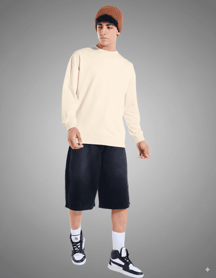 Beige Oversized Crew Neck Sweatshirt