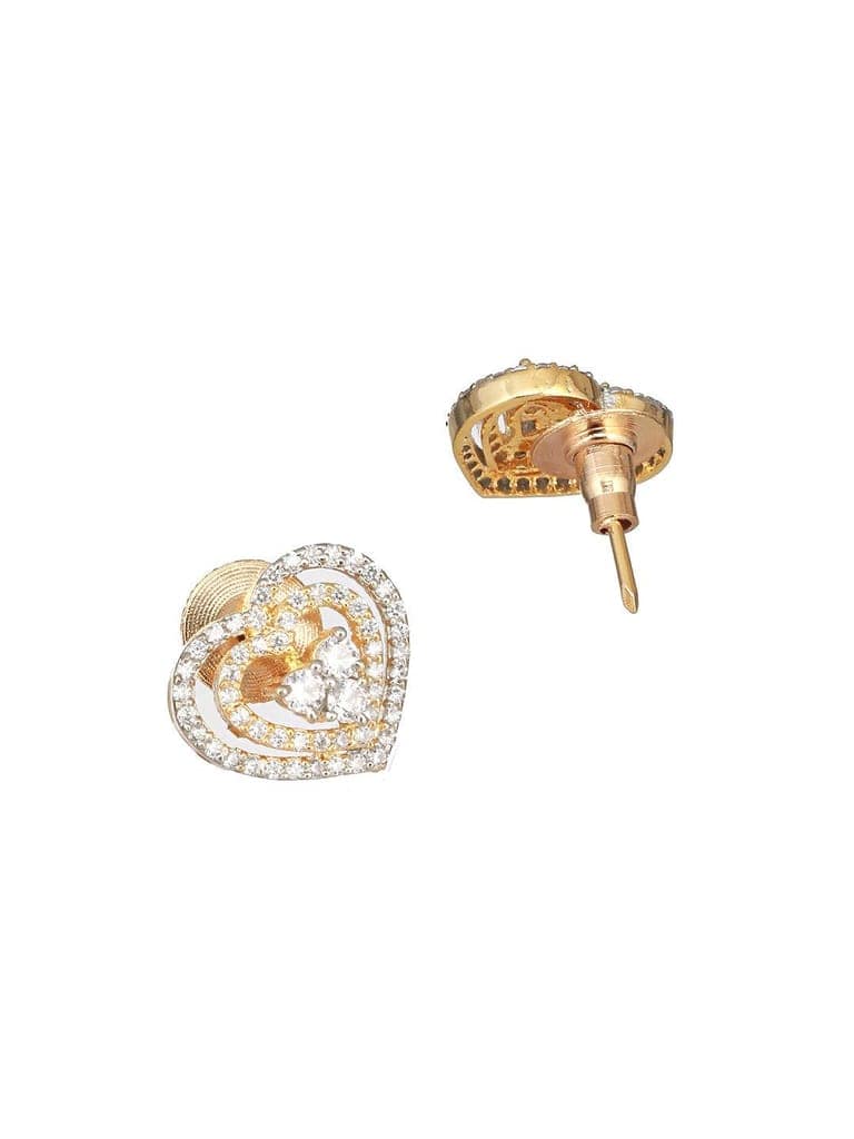 Gold Plated Ad Studded Heart Shaped Minimal Studds Earrings view 7
