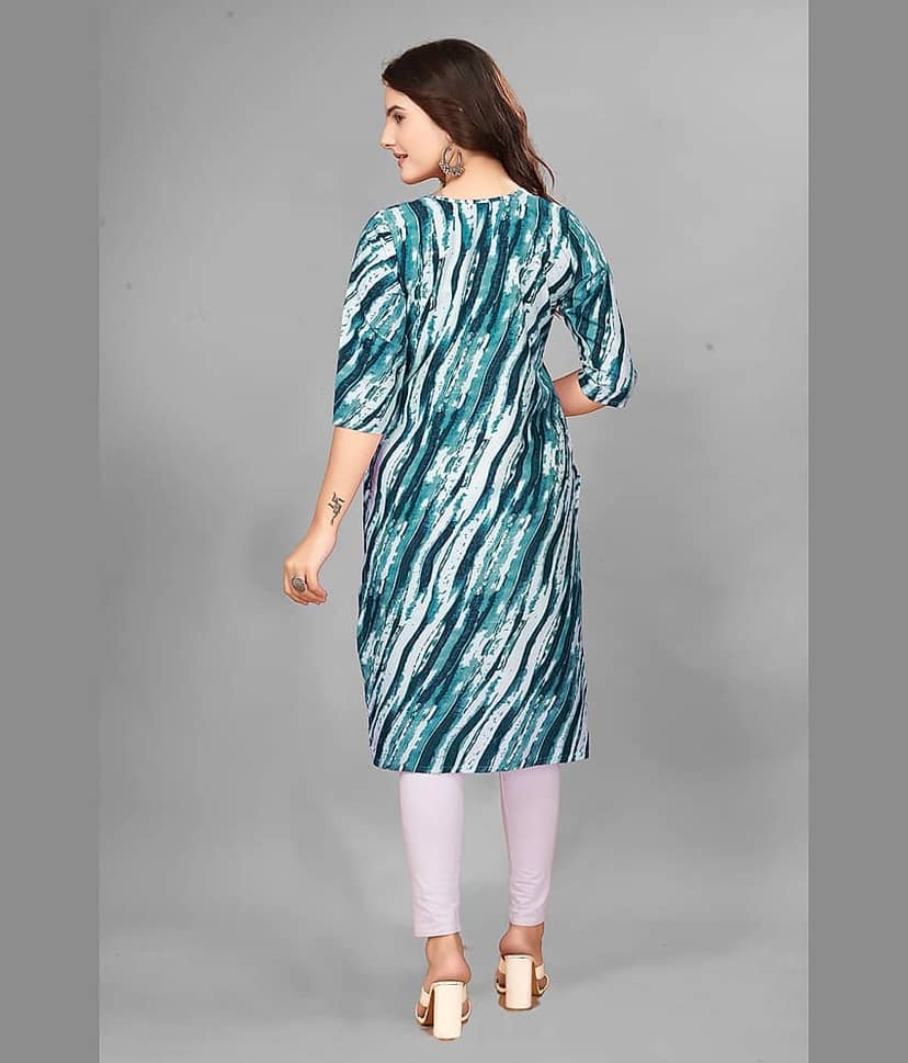 vachhraj group Crepe Printed Straight Women's Kurti - Navy Blue ( Pack of 1 ) view 2