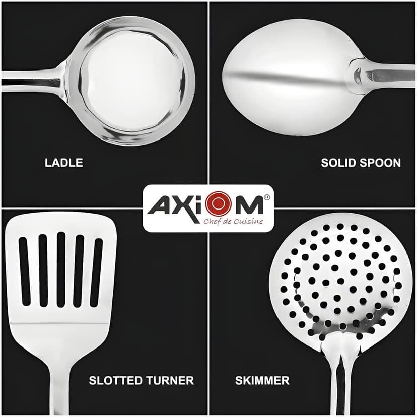 4 Pcs Stainless Steel Kitchen Cooking Utensil Set | Soup Ladle, Serving Spoon, Slotted Turner & Skimmer | Heavy Duty Mirror Finish Cooking Tools (Original) view 2