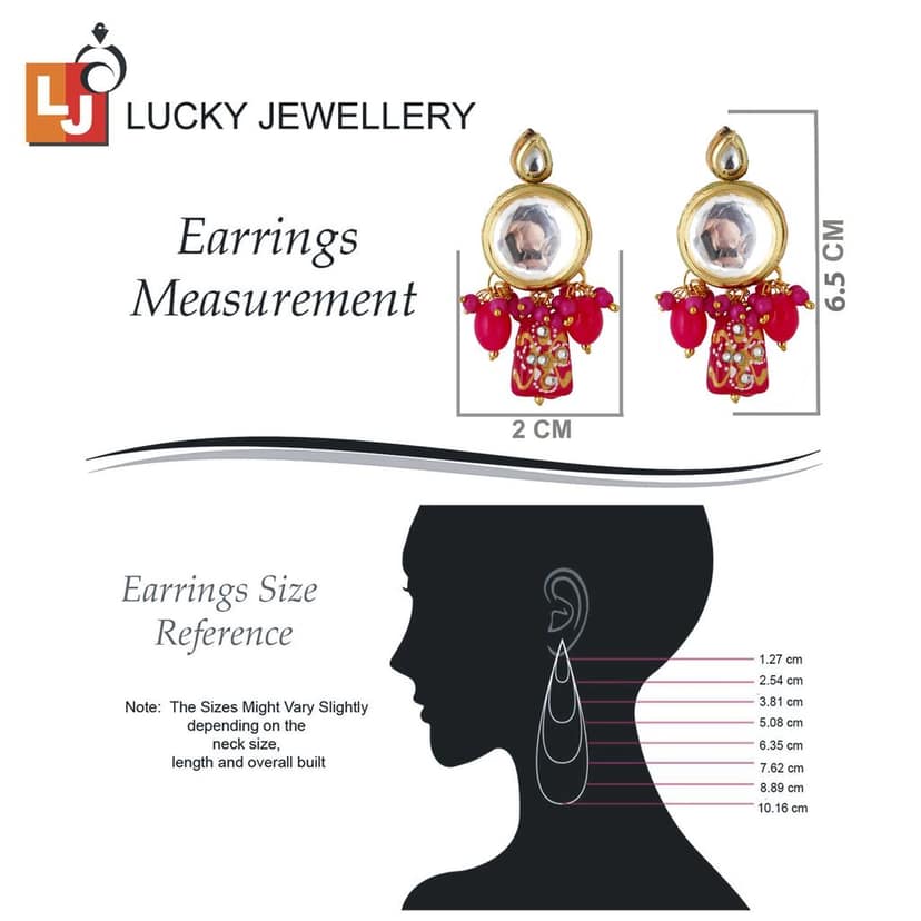 LUCKY JEWELLERY Back Meenakari 18k Gold Plated Magenta Color Earring Combo Uncut Big Faux Kundan Choker Necklace set (1565-J5SK-1630-R) view 6