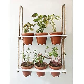 Khush Its Amazing Wood Hanging Planter Shelf Plant Hanger Decorative Flower Pot Rack with Rope Home Decor Hanging Planter (2 Tier Pot White)