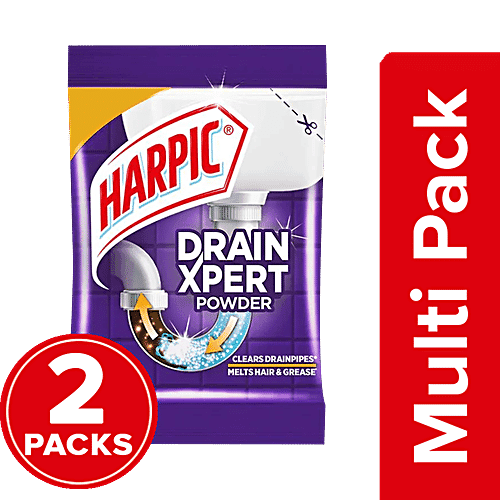 Harpic Drain Xpert Drain Cleaning Powder - For Washbasins, Sinks, Bathrooms, 2 x 50 g Multipack