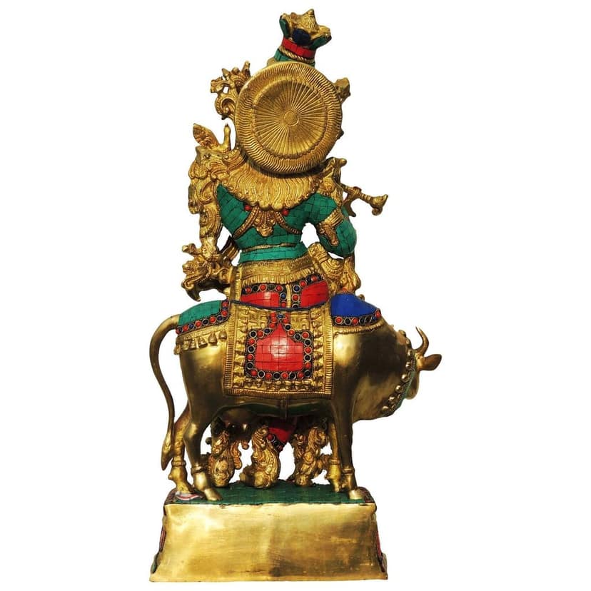 Brass Showpiece Krishna Ji God Idol Statue With Stone (BSMAS469) view 3