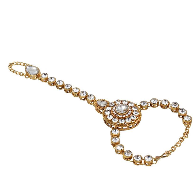 Lucky Jewellery Elegant White Color Gold Plated Stone Hand Bracelet Bridal Hathphool For Girls & Women (159-L1HS-21-W) view 3