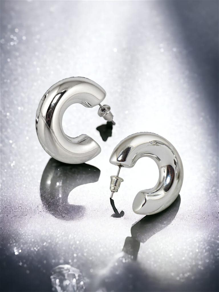 LUCKY JEWELLERY Fashion 3 Pairs Combo Set Of Latest Earrings Celebrity Inspired Stylish Trendy Gold and Silver Plated Oval Stud Tops Earing Plastic C Shaped Earring for Women & Girls (190-CHEX-1017-3) view 4