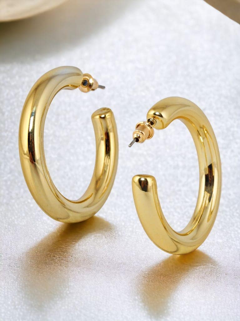 LUCKY JEWELLERY Fashion 3 Pairs Combo Set Of Latest Earrings Celebrity Inspired Stylish Trendy Gold and Silver Plated Oval Stud Tops Earing Plastic C Shaped Earring for Women & Girls (190-CHEX-1017-3) view 5