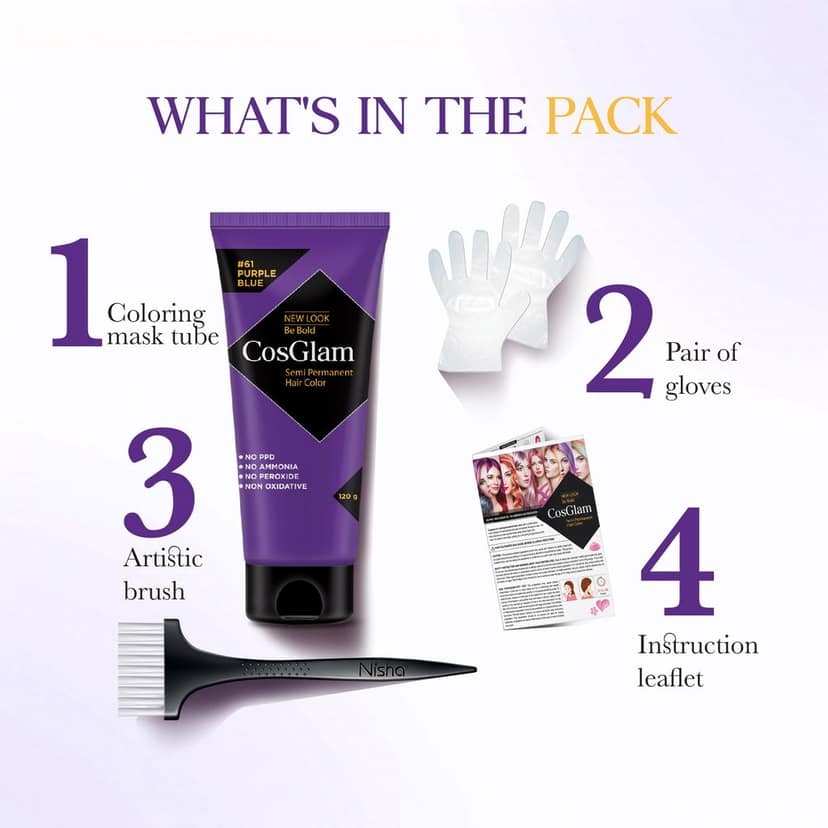 COSGLAM Semi Permanent Hair Color Purple Blue 120g and Hair Color Remover 70ml, Switching Shades Made Easy view 4