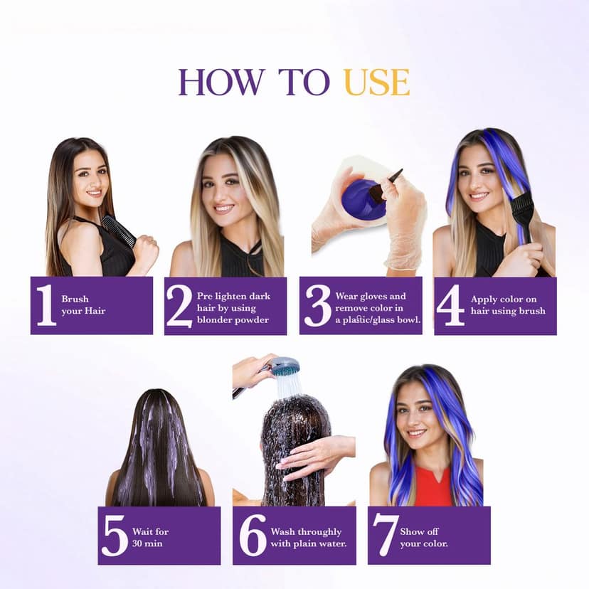 COSGLAM Semi Permanent Hair Color Purple Blue 120g and Hair Color Remover 70ml, Switching Shades Made Easy view 5
