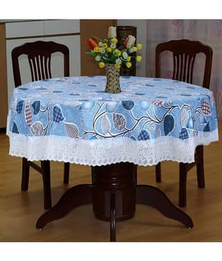 Printed PVC 4 Seater Round Table Cover ( 152 x 152 ) cm Pack of 1 Blue