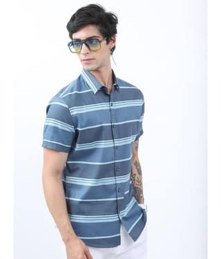 Ketch 100% Cotton Regular Fit Striped Half Sleeves Men's Casual Shirt - Blue ( Pack of 1 )