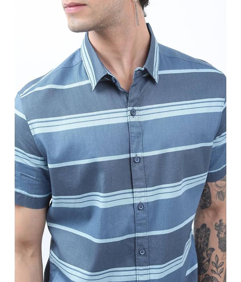 Ketch 100% Cotton Regular Fit Striped Half Sleeves Men's Casual Shirt - Blue ( Pack of 1 ) view 2