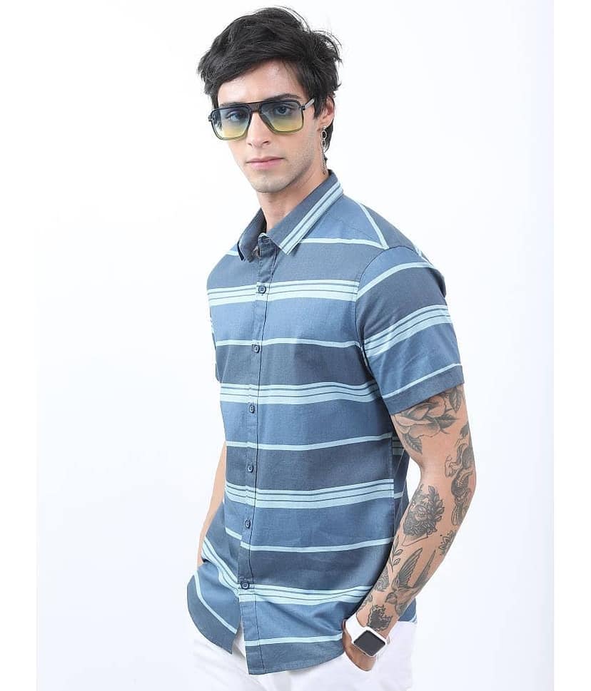 Ketch 100% Cotton Regular Fit Striped Half Sleeves Men's Casual Shirt - Blue ( Pack of 1 ) view 3