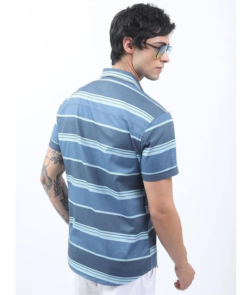 Ketch 100% Cotton Regular Fit Striped Half Sleeves Men's Casual Shirt - Blue ( Pack of 1 ) view 4