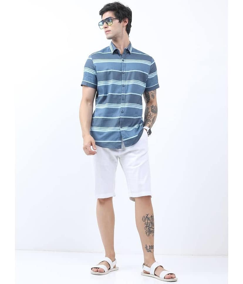 Ketch 100% Cotton Regular Fit Striped Half Sleeves Men's Casual Shirt - Blue ( Pack of 1 ) view 5