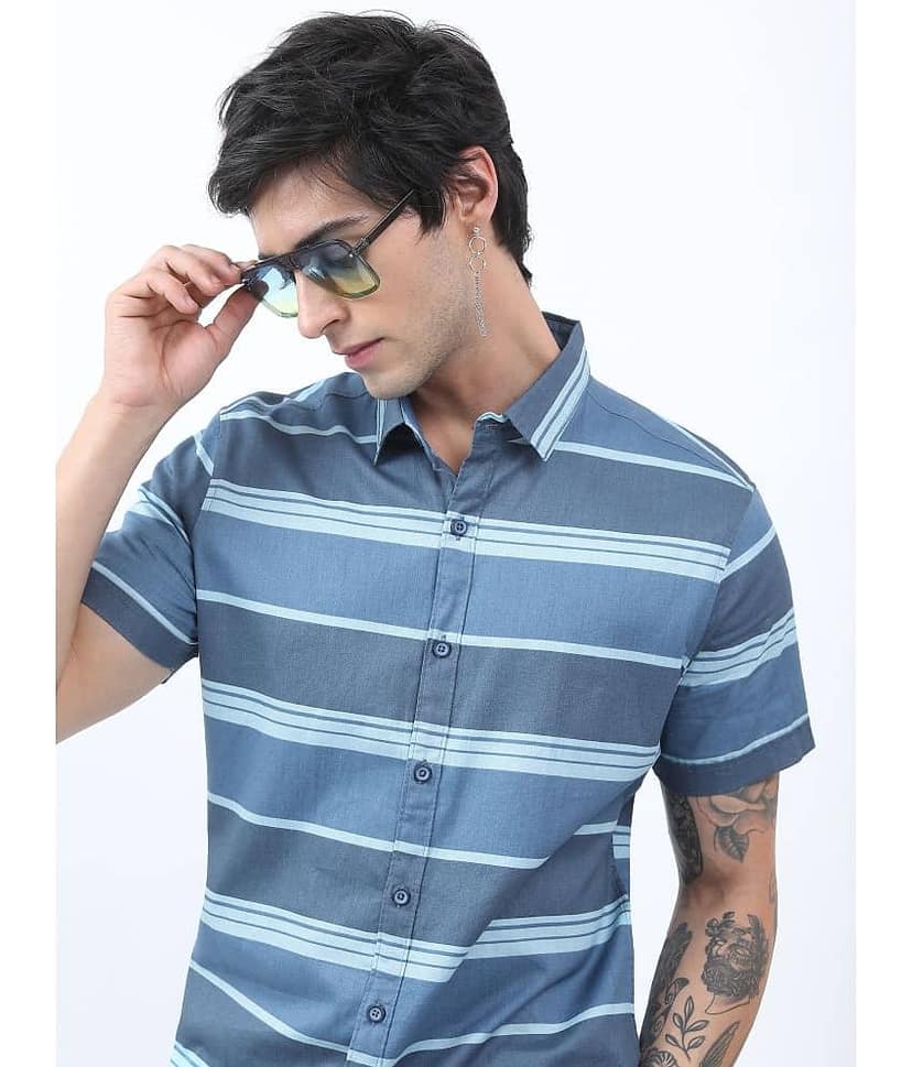 Ketch 100% Cotton Regular Fit Striped Half Sleeves Men's Casual Shirt - Blue ( Pack of 1 ) view 6