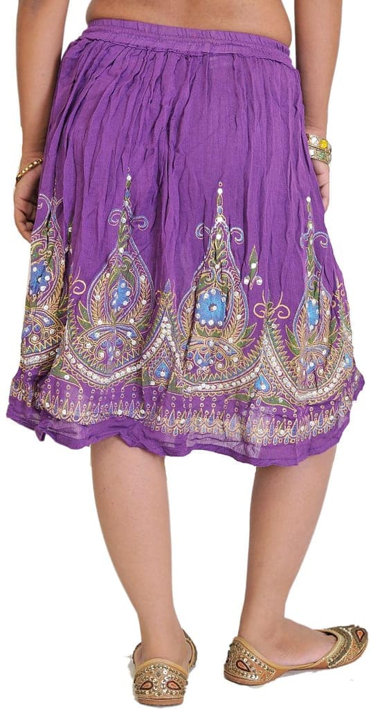 Amaranth-Purple Short Skirt With Printed Flowers and Embroidered Sequins view 2
