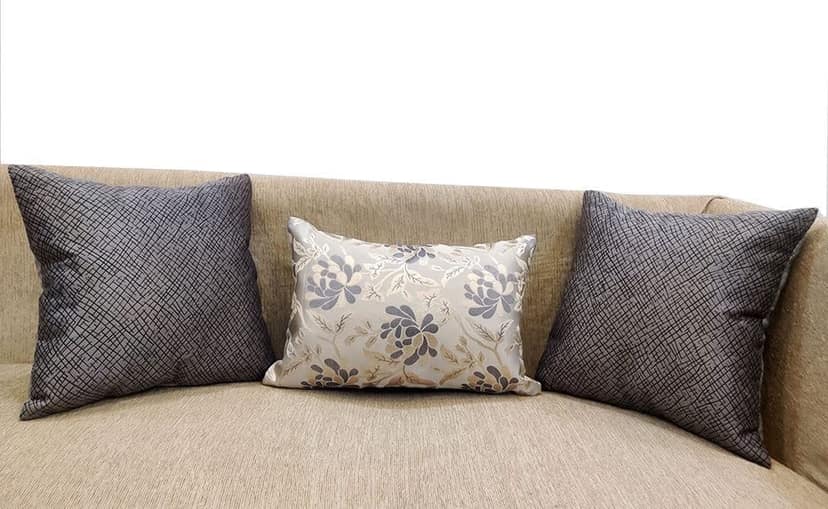 Grey Damask / Self Design / Woven Floral Motifs Zipper Square Rectangle Combo Cushion Covers (16x16 inch or 30 x 45 cm) Set of 3 view 2