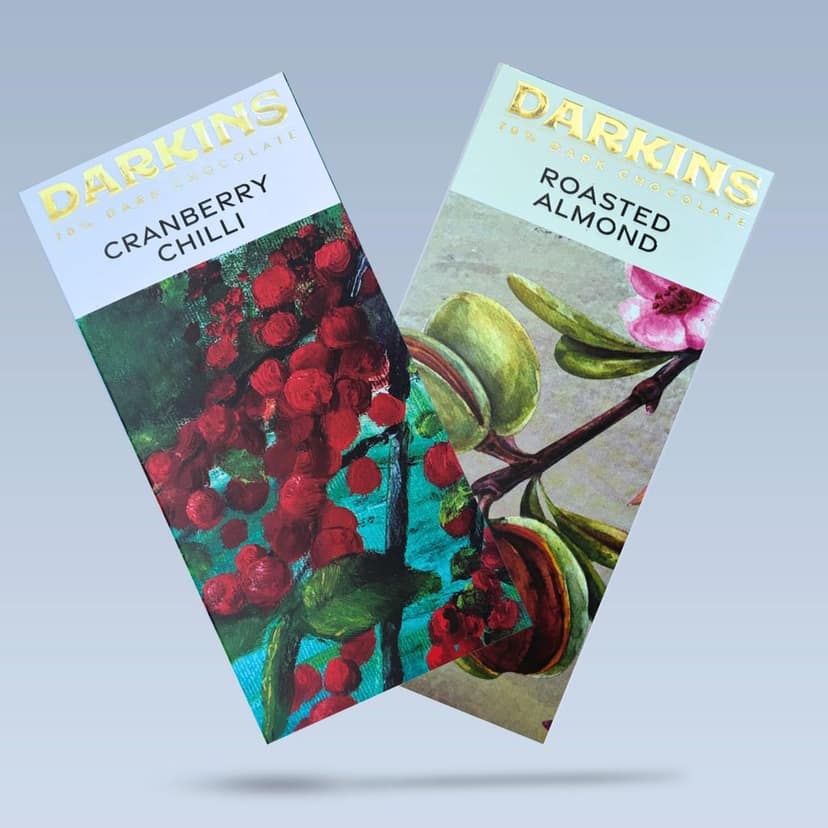 DARKINS Dark Chocolate | 70% Chocolate Cranberry & Chilli | 70% Chocolate Roasted Almond | Gluten-Free | Hand Crafted | Unrefined Cane Sugar | Natural Chocolate Bar | 50 Gm Each Pack of 4 view 2