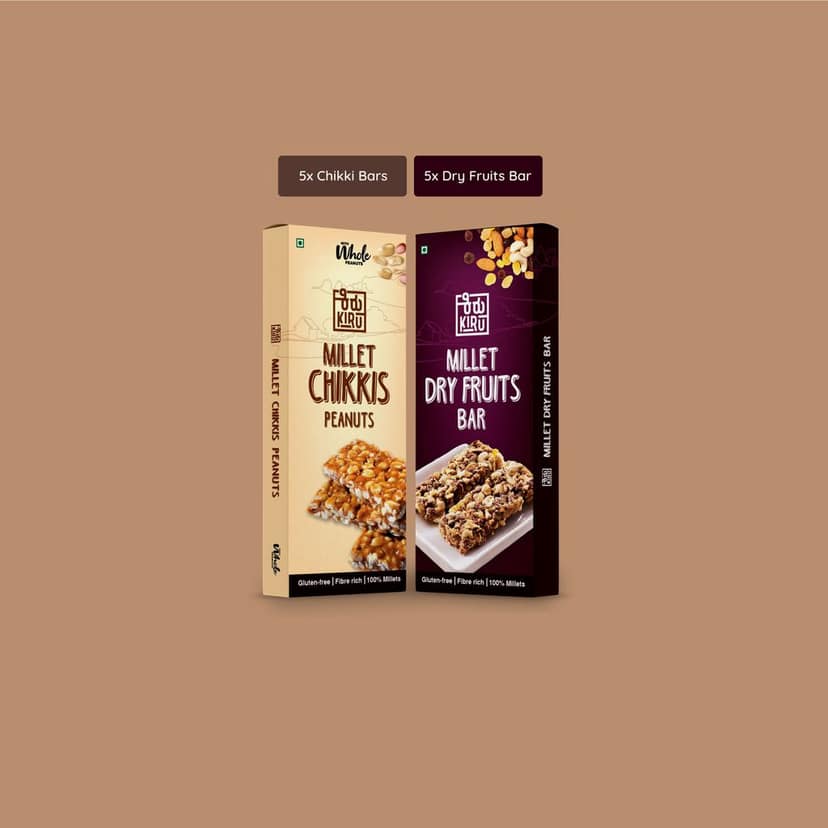 Kiru Millet Dry Fruit and Chikki Bar | Pack of 10 | Millet Snacks | Breakfast Bar | Dry Fruits Bar | Peanut Chikki | Healthy Snacks for Adults | Nutrition Bar | Energy Bars | Gluten Free view 2