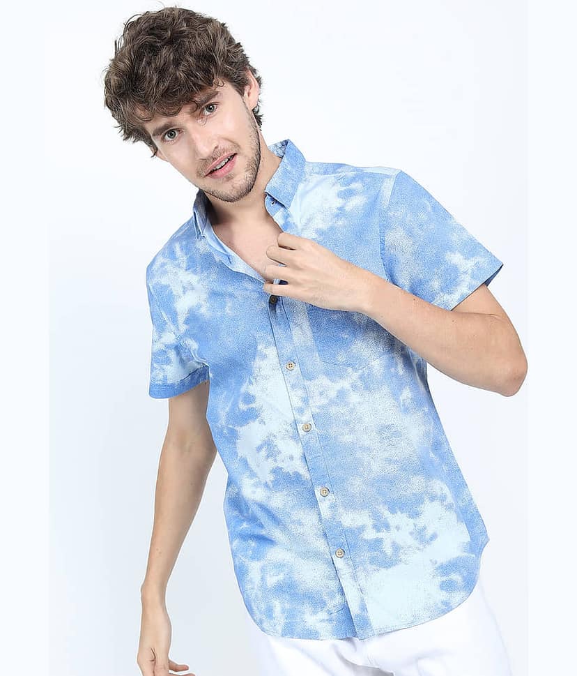 Highlander 100% Cotton Slim Fit Printed Half Sleeves Men's Casual Shirt - Blue ( Pack of 1 )