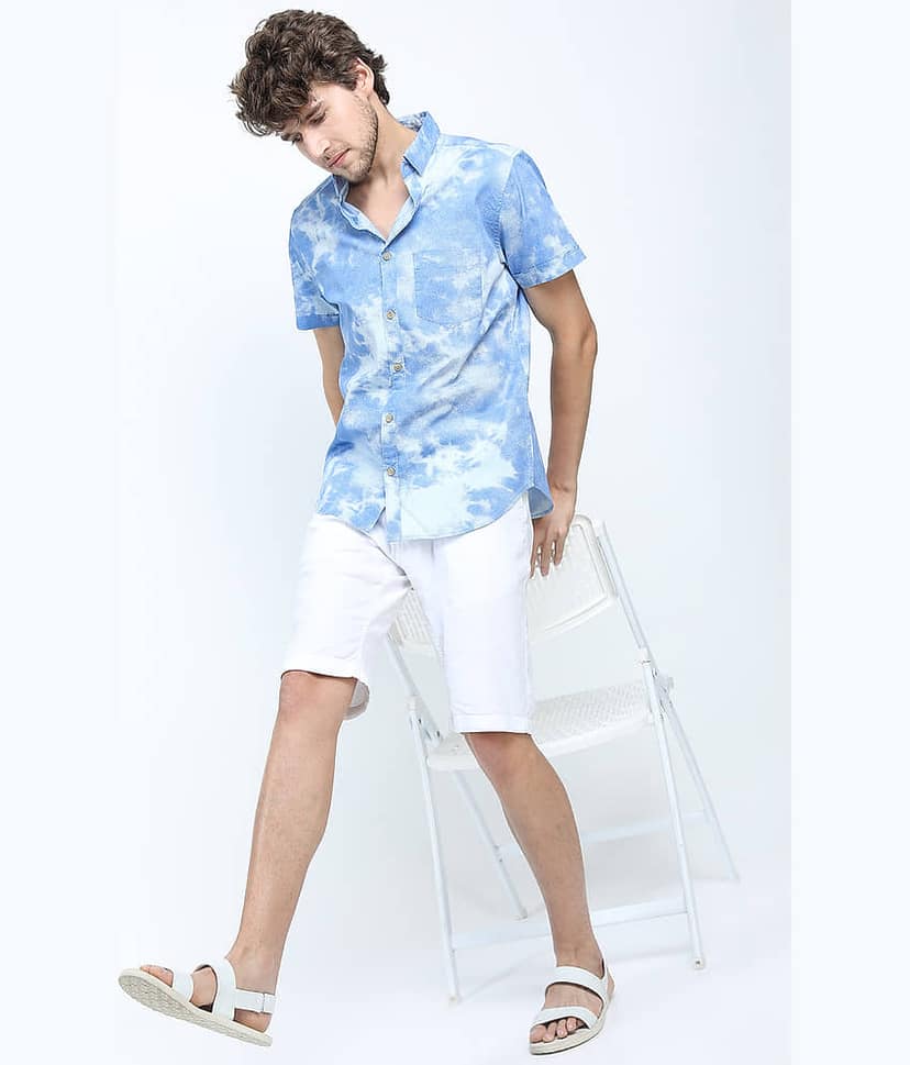 Highlander 100% Cotton Slim Fit Printed Half Sleeves Men's Casual Shirt - Blue ( Pack of 1 ) view 2