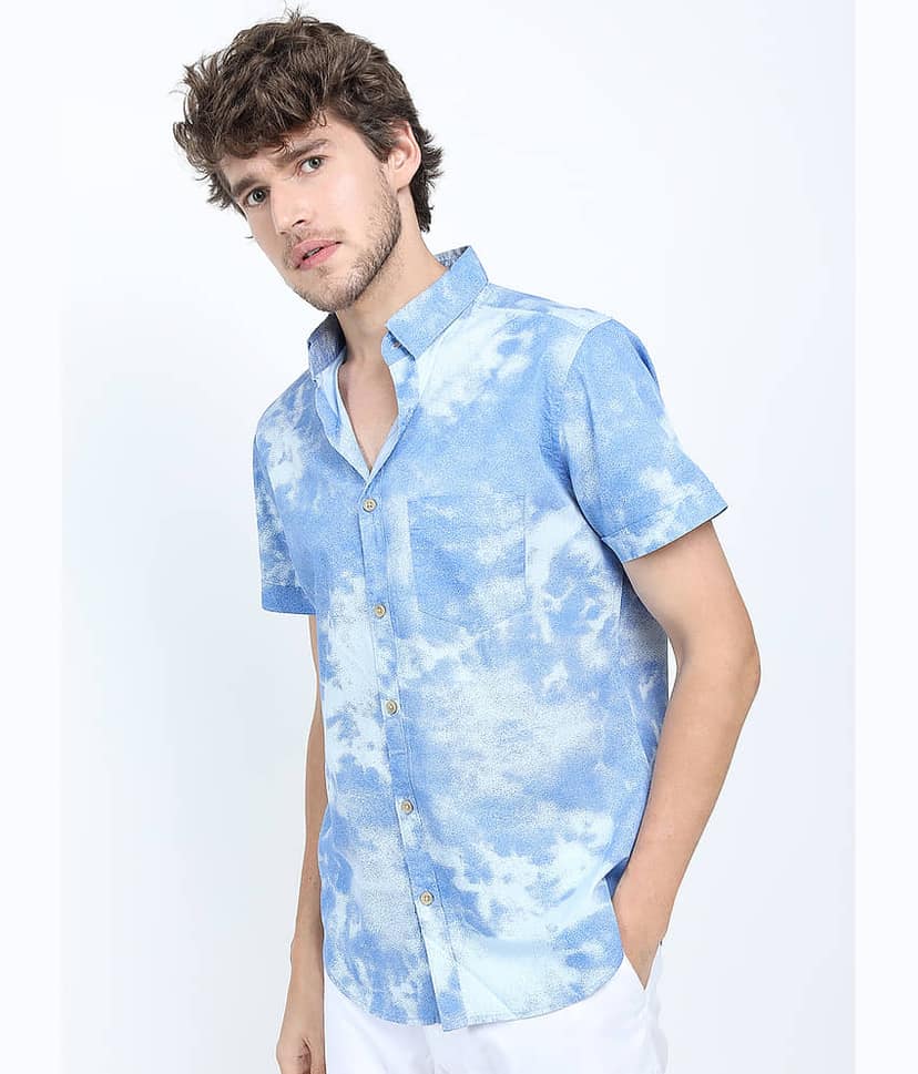Highlander 100% Cotton Slim Fit Printed Half Sleeves Men's Casual Shirt - Blue ( Pack of 1 ) view 4