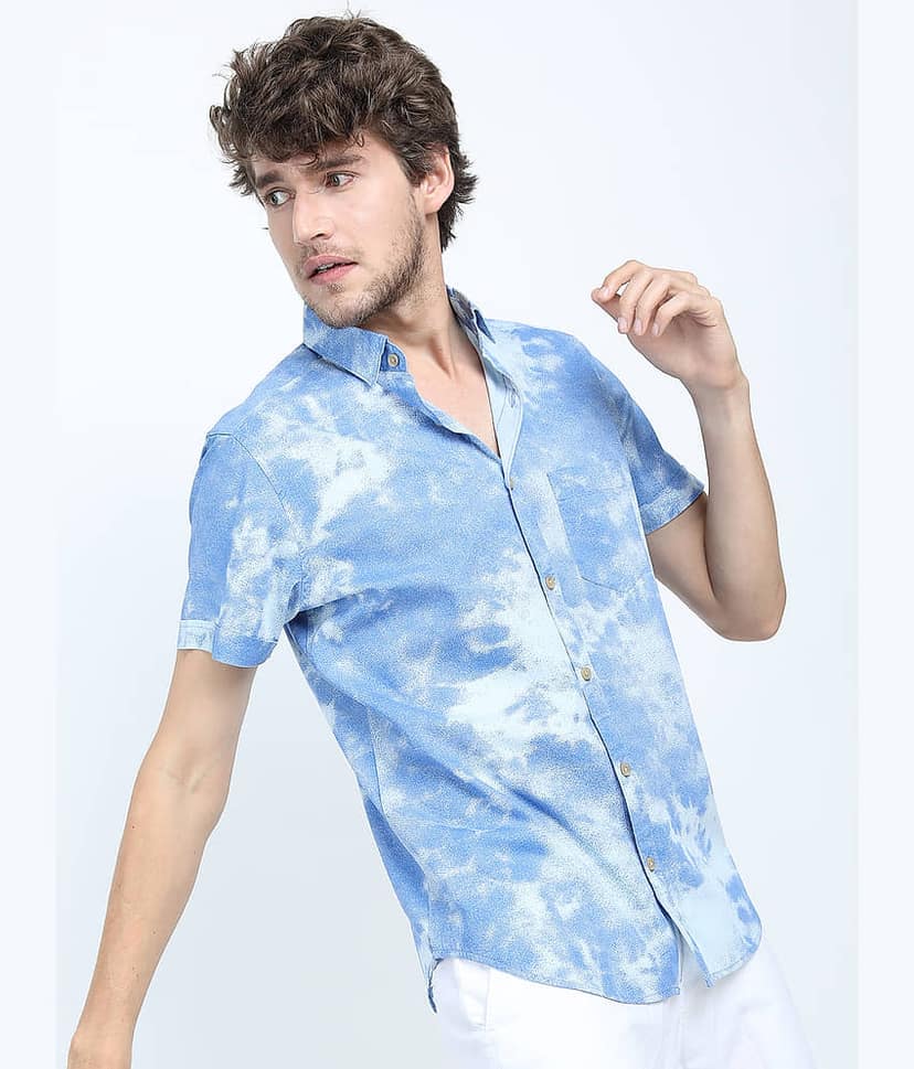 Highlander 100% Cotton Slim Fit Printed Half Sleeves Men's Casual Shirt - Blue ( Pack of 1 ) view 6