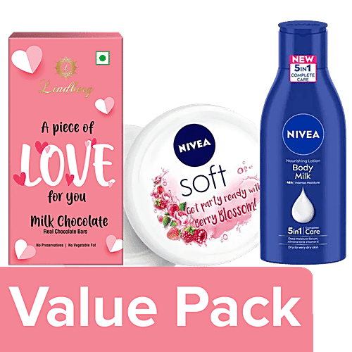 Nivea Valentine's Day Lindberg Chocolate & NIVEA Face & Body Care Gift Set, 3 item Combo